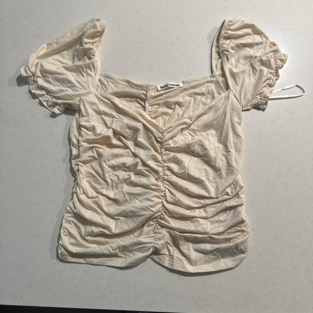 Reformation Cream Ruched blouse size XL